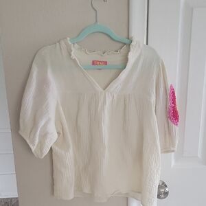 THML Cream Women's Crochet Top with Pink Orange Accent Size L